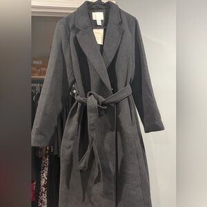 H&M coal grey Tie-Waist Trench Coat